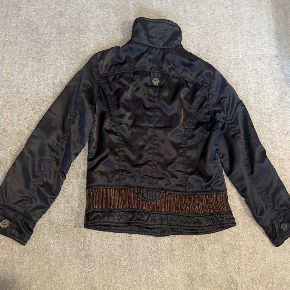 Fu Shi black nylon jacket with brown woven trim S - Picture 6 of 10